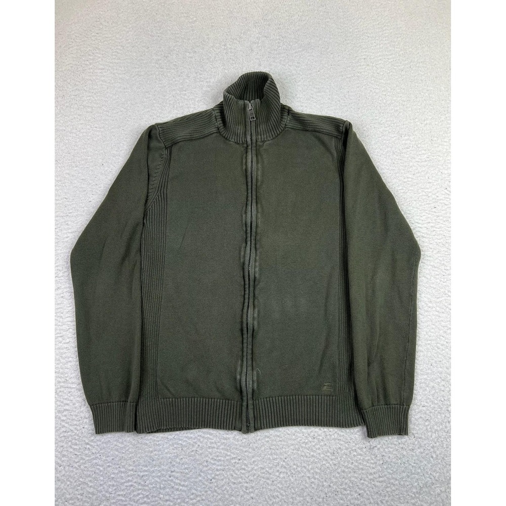 Esprit Sweater Mens Medium Green Full Zip Mock Neck Cotton Ribbed Knit